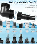 Hose connectors demonstrating various sizes, featuring the Tough As Nails 1HP Submersible Sump Pump Pushing 4600GPH Rock Solid Thermoplastic Utility Pump.