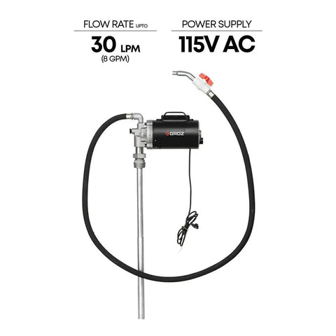 No-Hassle 115V Electric Drum Pump 8 Gpm Blazing Fast Oil Transfer Workhorse For 55 Gallon Barrels With Half Hp Self Priming Motor And Rock Solid Aluminum Build Includes 2 Inch Bung Adaptor And 8 Foot Hose Kit with hose and motor