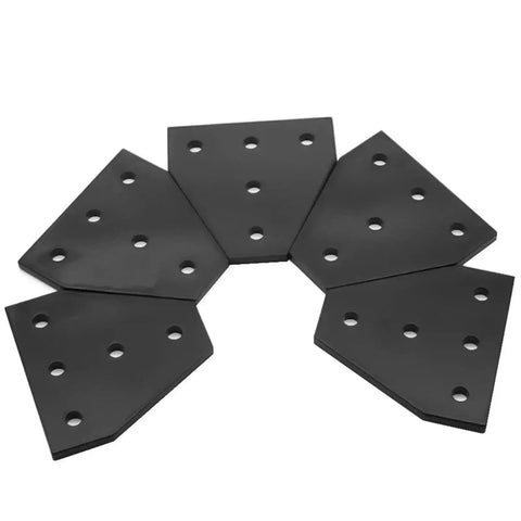 20 Pack 5 Hole 90 Degree Corner Brackets for Shelf Boards Concealed Floating Shelf Mounts laid out in a semicircle