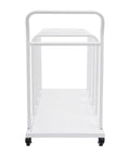 Heavy Duty Metal Carton Cart Stand With Swivel Wheels And Grip Handle Smooth Rolling White Steel Cardboard Box Holder For Warehouse seen from the front