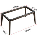 Rock Solid Industrial Iron Table Legs With Adjustable Leveling Feet For Diy Dining Desk Or Bench shown with dimensions 105cm x 65cm.