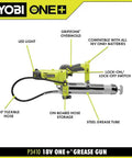 18V cordless grease gun with LED light, 30-inch flexible hose, and gripzone overmold for auto maintenance lubrication