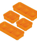 MODBOX Replacement Bins Four Pack Rectangle and Square Bins for Short Component Boxes with Removable Dividers in orange.