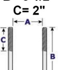 Heavy Duty Trailer U-Bolts Kit For 3500 Lb Axles With Two And Three Eighths Inch Round U-Bolts, One And Three Quarter Inch Wide Springs, One Half Inch U-Bolt, Five And A Half Inch Long, Includes Mounting Plates And Flange Nuts. U-bolt size diagram with A=2 3/8 in, B=5 1/2 in, C=2 in