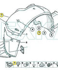 Diagram of BMW wheel arch trim showing screw positions for Bulk 50 Pack M4.8-1.61 X 16mm Hex Head Sems Screws Set