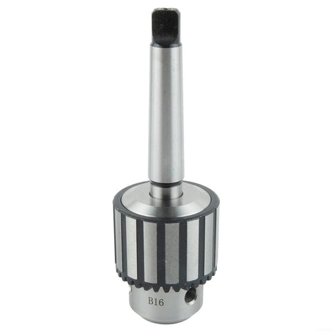 Heavy Duty Drill Chuck One Thirty Second To Five Eighth Inch With MT2 JT3 Shank Keyed For Drill Press And Lathe Spindles Hardened Jaws For Balanced Clamping Built To Last Metalworking Tool Holding Accessory With A Secure Grip That Will Not Slip, front view