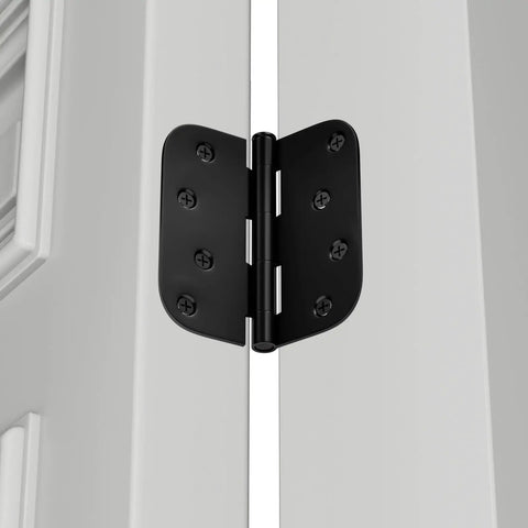 Matte Black Door Hinges 4x4 Inch With 5/8 Radius Corners 12 Pack Includes 96 Screws For Interior And Exterior Doors, Heavy Duty Steel, Easy Install