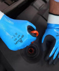 Fully Coated Nitrile Foam Work Gloves With Nylon Liner For Wet And Oily Jobs 13 Gauge Large 12 Pair used in wet condition