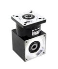 Compact Planetary Gear Reducer 110mm Right Angle Hole Output Gearbox side view with black finish and mounting holes.