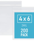 Clear Zip Bags 4 By 6 Inch Pack Of 200 Reclosable Plastic Bags 2 Mil Thick Food Grade Safe Mini Baggies For Pills Beads Screws Jewelry Packaging Includes 56 Blank Tag Stickers, front view of 4x6 inch bag with label