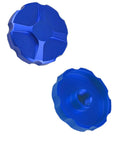 Blue Dope Aluminum Alloy Front Fork Cover for Mountain and Road Bikes Shock Absorption Shield shown from top and bottom angles.