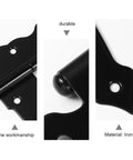 Heavy Duty Black Iron T Shape Strap Hinge With 8 Screw Holes For Doors Gates And Worktops Flexible And Easy Dismantle Hinge For DIY Projects And Workshops In Woodworking Garages And Sheds, black iron hinge close-up
