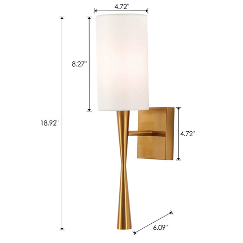 Antique Brass Wall Sconce Set Of 2 With Cream White Fabric Shade, Modern Brush Finish, Dimmable Go-To Lighting For Vanity, Stairway, Fireplace, Kitchen, Living Room And Bedside