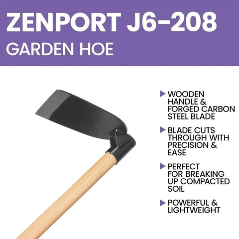 Carbon Steel Garden Hoe With 53-Inch Wood Handle And 8 By 5.25 Inch Head, 54-Inch Overall Length, Heavy-Duty Weeding Tool For Cultivating Soil, Hand Wash Recommended, Steel Finish with focus on wooden handle and steel blade.