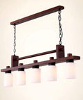 Rectangular Wood And Metal Pendant Light For Kitchen Island Delivering Hella Rustic Industrial Vibes With Five E27 Edison Fixtures And Clear Glass Shades, 5 light fixture with frosted glass shades.