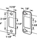 Diagram of Heavy Duty Deadbolt Strike Plate for Wood or Metal Door Jambs Two and Three Quarters Inches Tall by One and One Eighth Inches Wide