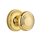 Old School Rosette With Deco Door Knob Privacy Set For 2 And 3 Eighths Inch Backset Solid Brass Unlacquered Finish Vintage Vibe Door Hardware