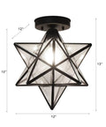 Moravian Star Tiffany Style Clear Glass Ceiling Light with Matte Black Base 12 Inch Shade 14 Inch Fixture Hardwired E26 Bulb