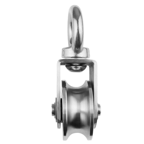 Swivel Single Pulley Block With Stainless Steel Bearing Inside Beefy Heavy Duty Pulley Wheel For Gym Cable Systems, Supports Up To 1100 Lb Load, Fits 3 To 10mm Wire Rope, Quiet Smooth Operation, 304 stainless steel swivel pulley front view