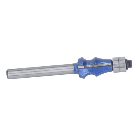 Solid Wood Router Bit 1/4 Inch Shank With Double Bearing for trimming MDF plywood, showing blue handle and metal design.