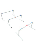 Portable Dog Agility Jump Set With Adjustable 12, 14, 16 Inch Heights, white PVC bars with red and blue markers