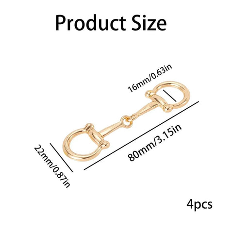 Gold D ring snaffle bit connector from 4 Piece Horse Bit Buckle Set In Silver And Gold, size 80mm x 22mm, 4pcs