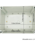 Heavy Duty IP67 Waterproof Junction Box with dimensions shown, tough ABS plastic enclosure for outdoor wiring projects.