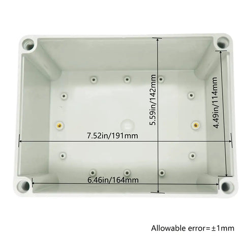 Heavy Duty IP67 Waterproof Junction Box with dimensions shown, tough ABS plastic enclosure for outdoor wiring projects.