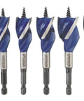 Irwin SPEEDBOR wood drill bit set, 6-piece, 4-inch, blue-coated twist bits with hex shanks