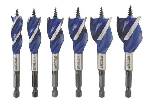 Irwin SPEEDBOR wood drill bit set, 6-piece, 4-inch, blue-coated twist bits with hex shanks