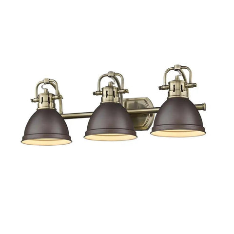 Duncan Bath Fixture In Aged Brass With Rubbed Bronze Shades Dope Industrial Vibe Meets Classic Silhouette Damp Location Rated