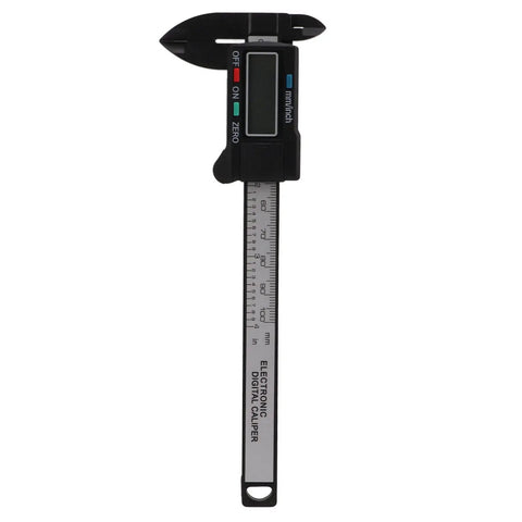 YUEHISY Digital Caliper Mini LED 0 100mm Plastic Lightweight Portable, showing black digital display and measuring scale.
