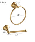 Antique Brass Toilet Paper Holder And Towel Ring Set For Bathroom And Kitchen, Retro Brass Hardware That Slaps, dimensions shown