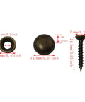 Top Shelf Eight Piece Set Of Real Pure Brass Decorative Mirror Screws With Bronze Cap Covers, showing sizes of caps and screws.