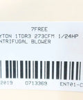Heavy Duty General Purpose Blower With 273 CFM Output And 1640 RPM Speed label showing specifications and part number.