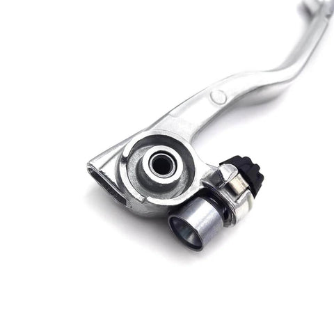 Close-up of CNC aluminum hydraulic clutch lever and master cylinder for KTM dirt bikes, smooth action, pro grade durability.