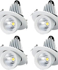 Top Shelf LED Recessed Ceiling Downlights With Smooth 360 Degree Swivel Chrome Mirror Trim Heavy Duty Airtight Seal And Crystal Shade For No Sweat Home Glow Setup - four recessed downlights in white finish.
