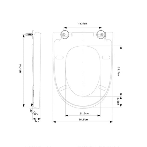 Slick Soft Close Oval Toilet Seat With Quick Release Hinges And Non Slip Base For Quiet Bathroom Upgrades Easy Wipe Down And Zero Slamming Nonsense dimensions diagram with size measurements.