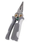 8 In 1 Heavy Duty Wire Stripper Pliers With Integrated Voltage Tester For Electricians Crimping Cutting Twisting And Short Circuit Testing showing ergonomic grips and steel jaws.