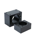 Pro Grade Nut For SFU Ball Screw Systems 45 steel housing, two black steel blocks with circular openings and bolt holes visible