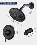 Matte Black Shower Faucet With Tub Spout 6 Spray Shower Head System Single Handle Trim Kit With Rough In Valve Modern Bathroom Upgrade