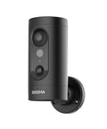 2 Pack Outdoor Security Cameras With Auto Spotlight And Color Night Vision, wall-mounted black security camera with lens and sensors