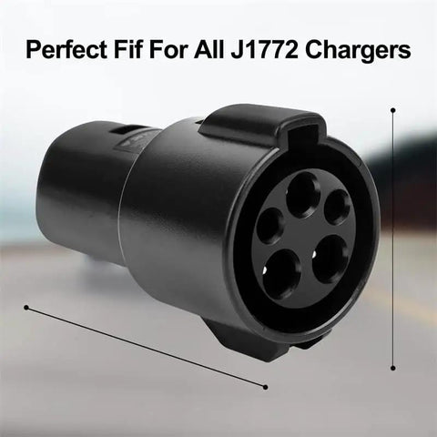 J1772 To Tesla Adapter Level 1 Level 2 EV Charger, black connector with five holes for easy charging.