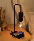 Dope Magnetic Levitating Lamp With Floating LED Bulb Wireless Charging Desk Light on bedside table, phone charging