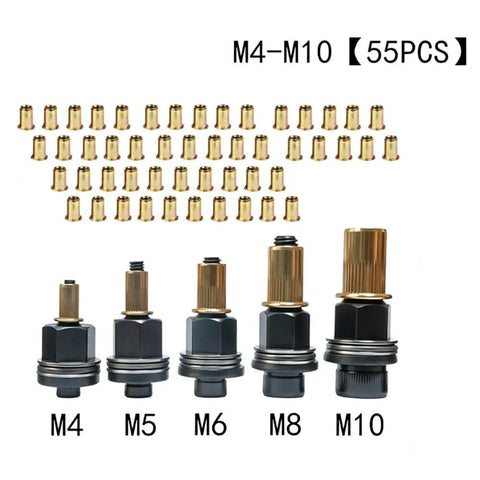 Heavy Duty Carbon Steel Rivet Nut Tool Kit With 66PCS Thread Inserts And 12 Key Mandrels For M3 Through M10 Sizes To Slam Home Fasteners Like A Pro, M4-M10 mandrels