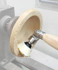 Pro Grade Woodturning Bowl Sander Tool Kit With Rotating Head used inside a wooden bowl on lathe machine
