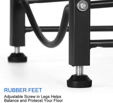 Adjustable rubber feet of 4-Tier Heavy Duty Water Jug Rack For 5 Gallon Water Dispenser Bottles Storage, Steel Stand With Rustproof Finish