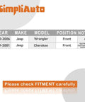 Compatibility chart for Front Wheel Hub Bearing Assembly For Jeep Wrangler 2000 To 2006 And Cherokee 1999 To 2001 Non ABS