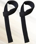 Pair of black lightweight cotton and polyester lifting straps for barbell and bodybuilding, durable gym wrist wraps with secure grip.