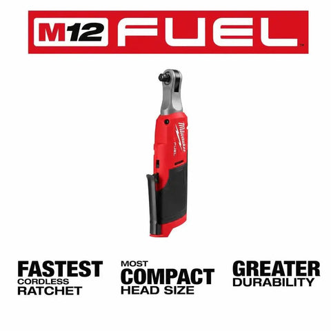 M12 Fuel High Speed Ratchet showcasing compact head size and durability in red, part of M18 Fuel Mid Torque Impact Wrench Paired With M12 Fuel High Speed Ratchet Two Piece Combo Kit Featuring RedLithium Xc50 Battery Cordless Gear Built To Kick Butt All Day Long.